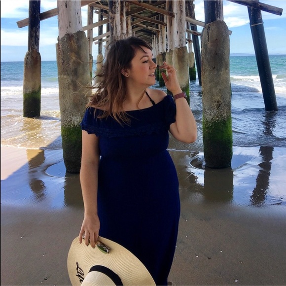 Navy Crochet Ruffle Detail Maxi Dress - Picture 5 of 6